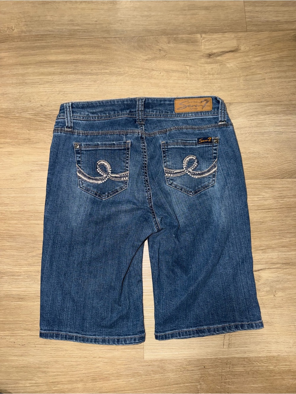 Seven7 Mid Blue Denim Bermuda Shorts - Picture 2 of 3